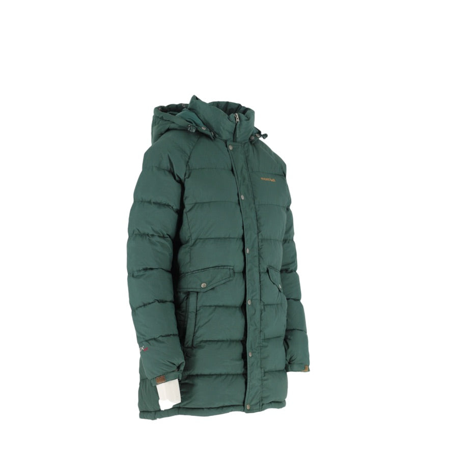 Montbell EX800 Down Coat Women’s Small Green Long Puffer Removable Hood