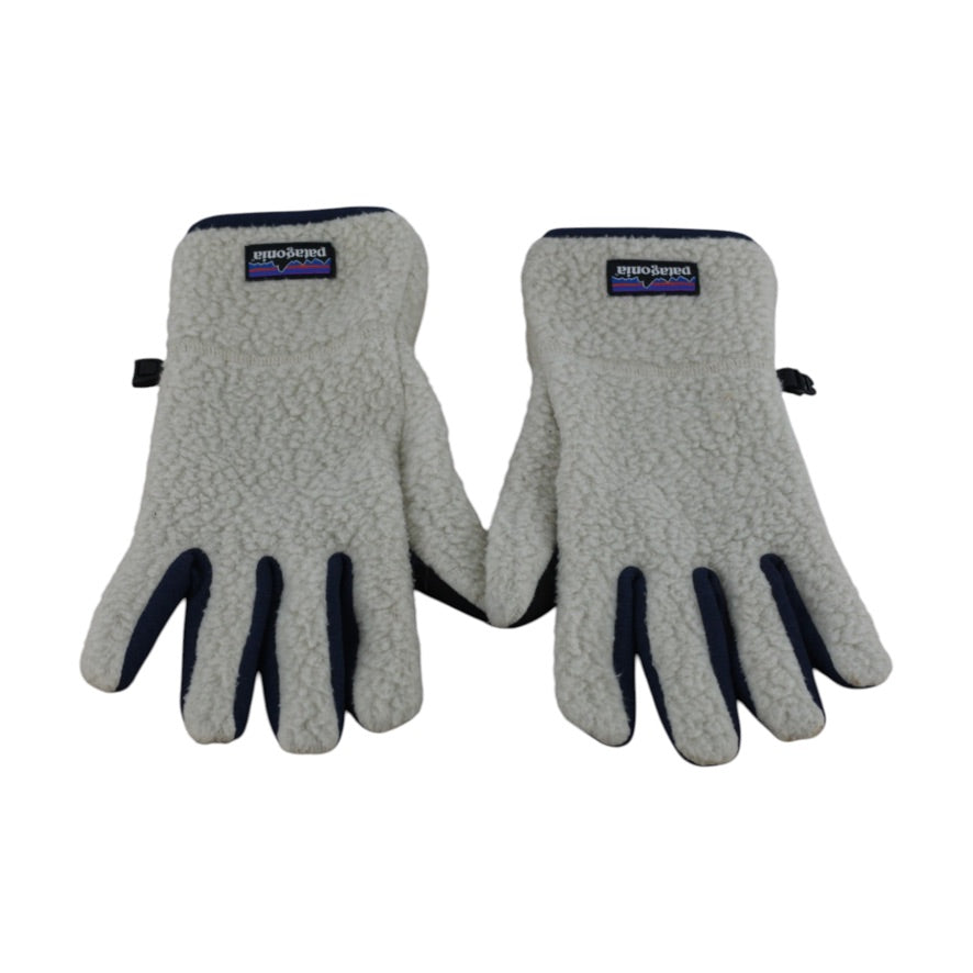 Patagonia Fleece Gloves Unisex XL Cream Navy Warm Outdoor Winter Gloves