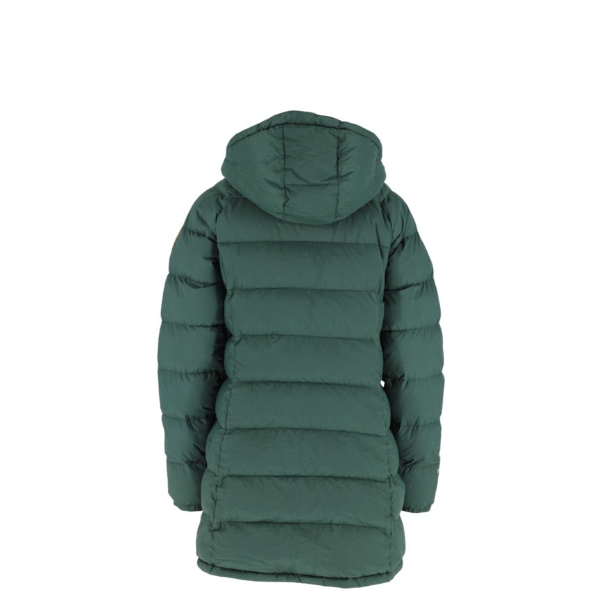 Montbell EX800 Down Coat Women’s Small Green Long Puffer Removable Hood