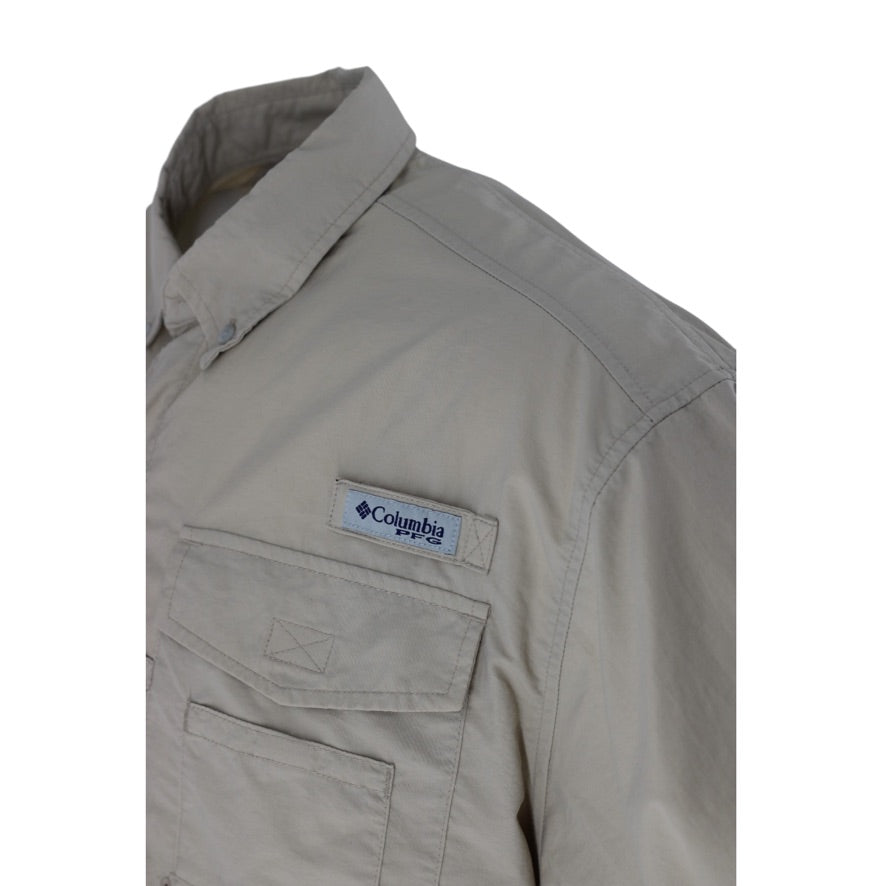Columbia PFG Shirt Men’s Small Beige Omni-Shade Short Sleeve Fishing Outdoor