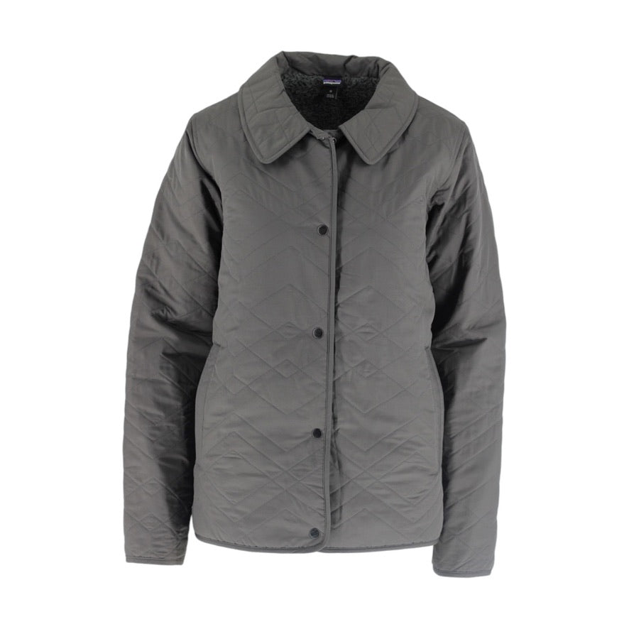 Gray quilted jacket on a white background