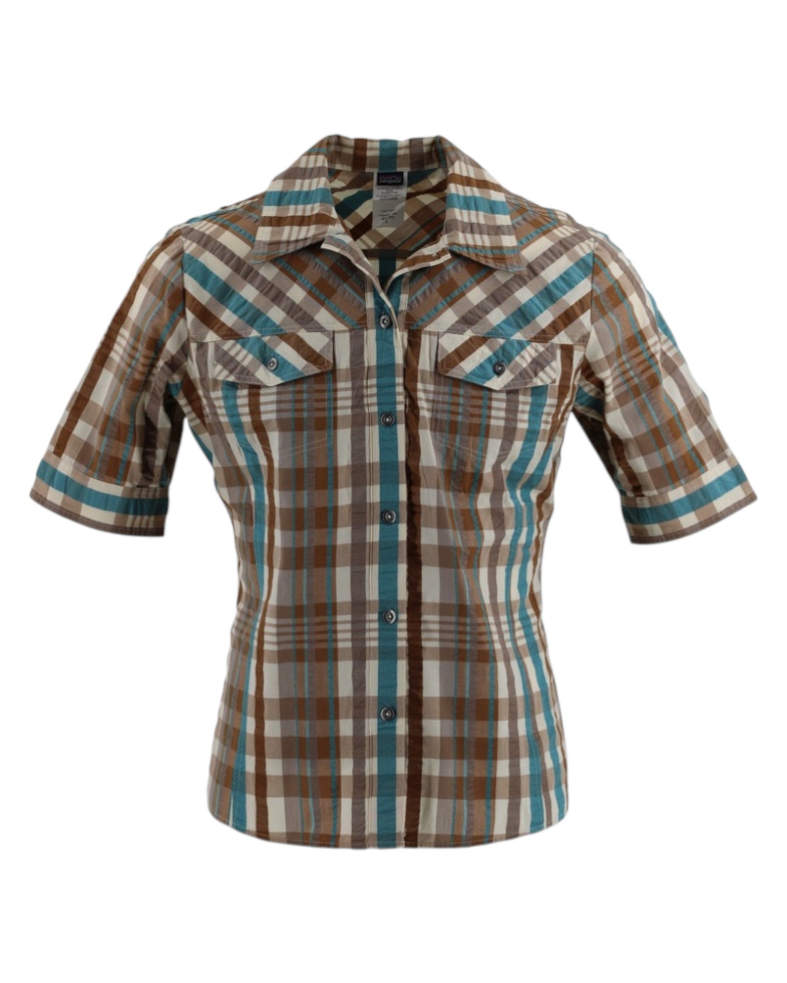 Plaid shirt with short sleeves on a white background