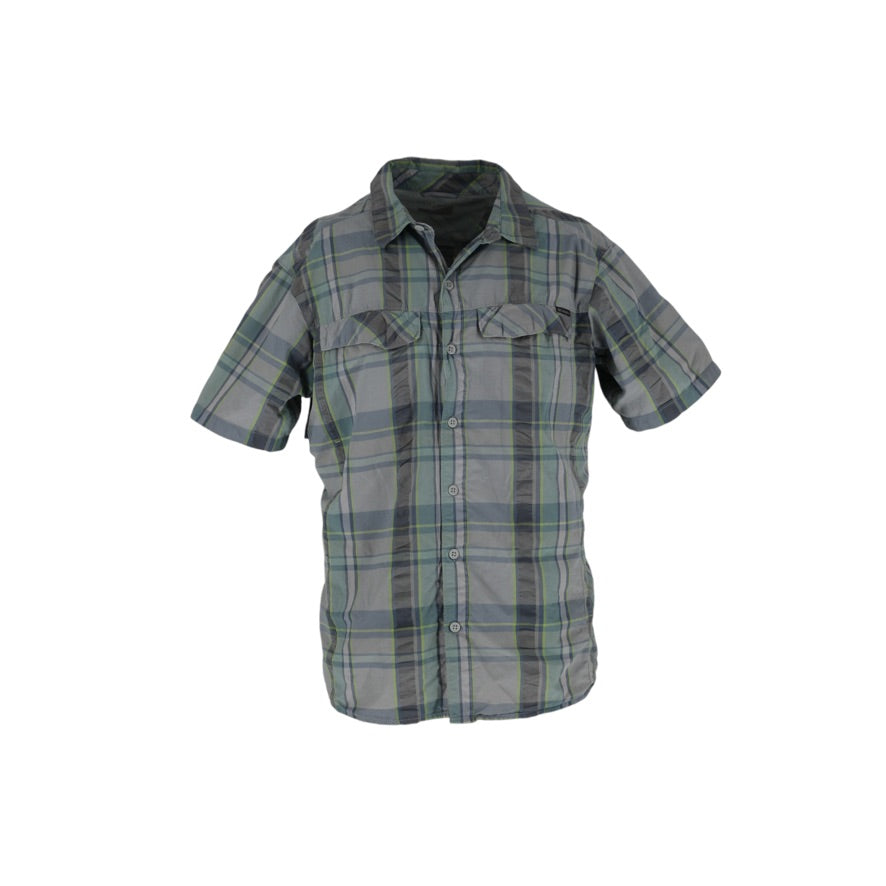 Columbia Omni-Shade Shirt Men’s Large Grey Green Check Short Sleeve Outdoor