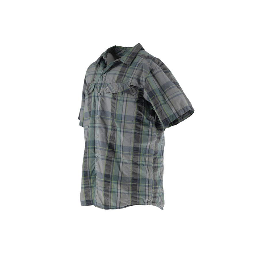 Columbia Omni-Shade Shirt Men’s Large Grey Green Check Short Sleeve Outdoor
