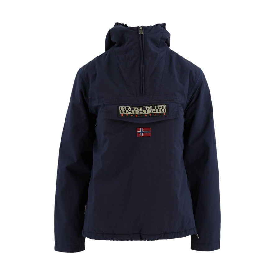 Navy blue jacket with brand logo on a white background