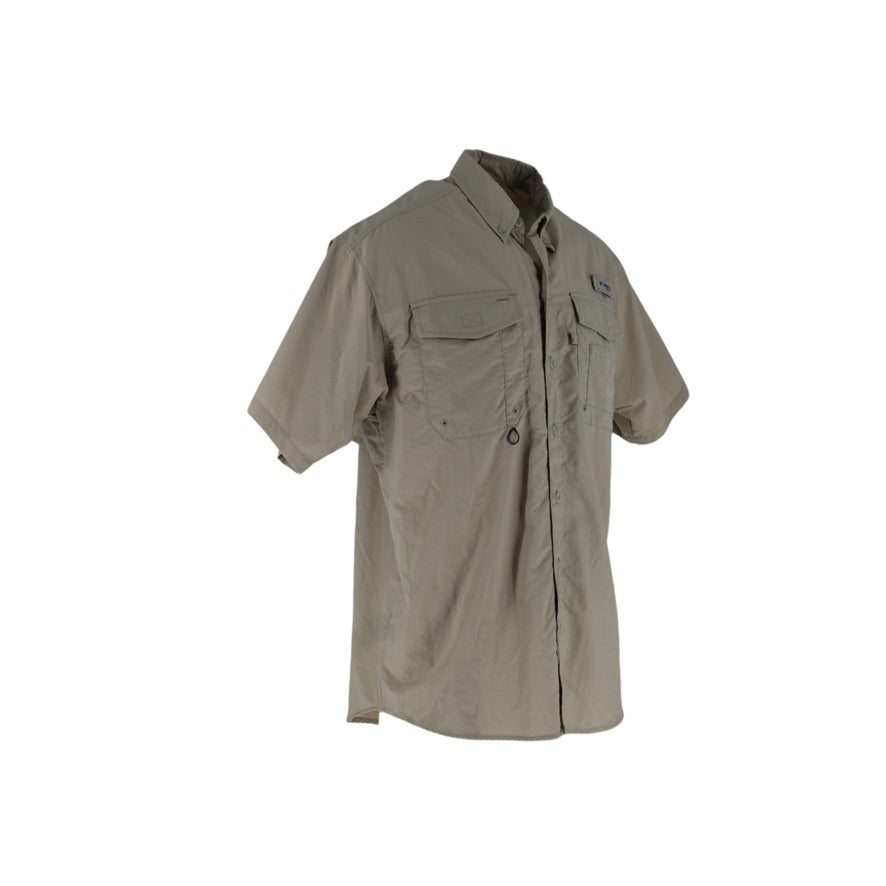 Columbia PFG Shirt Men’s Small Beige Omni-Shade Short Sleeve Fishing Outdoor