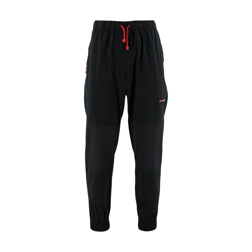 Black pants with red drawstring on a white background