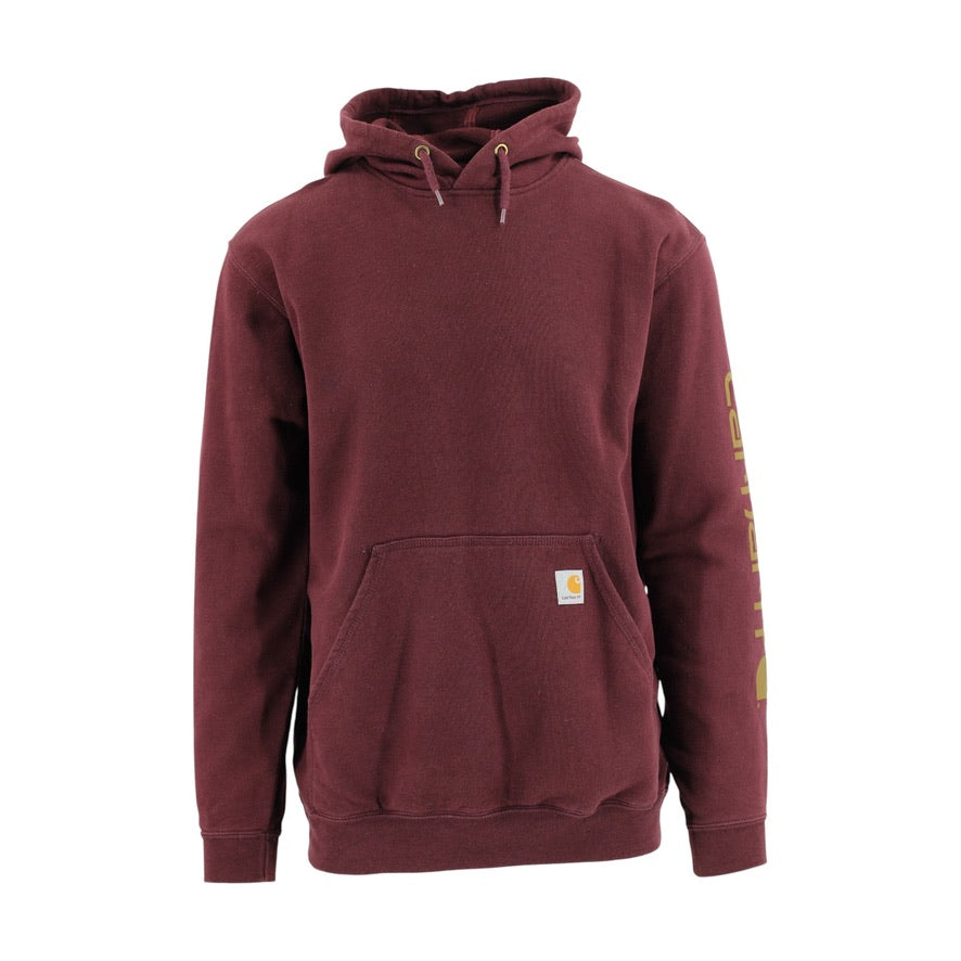 Maroon hoodie with a brand logo on a white background