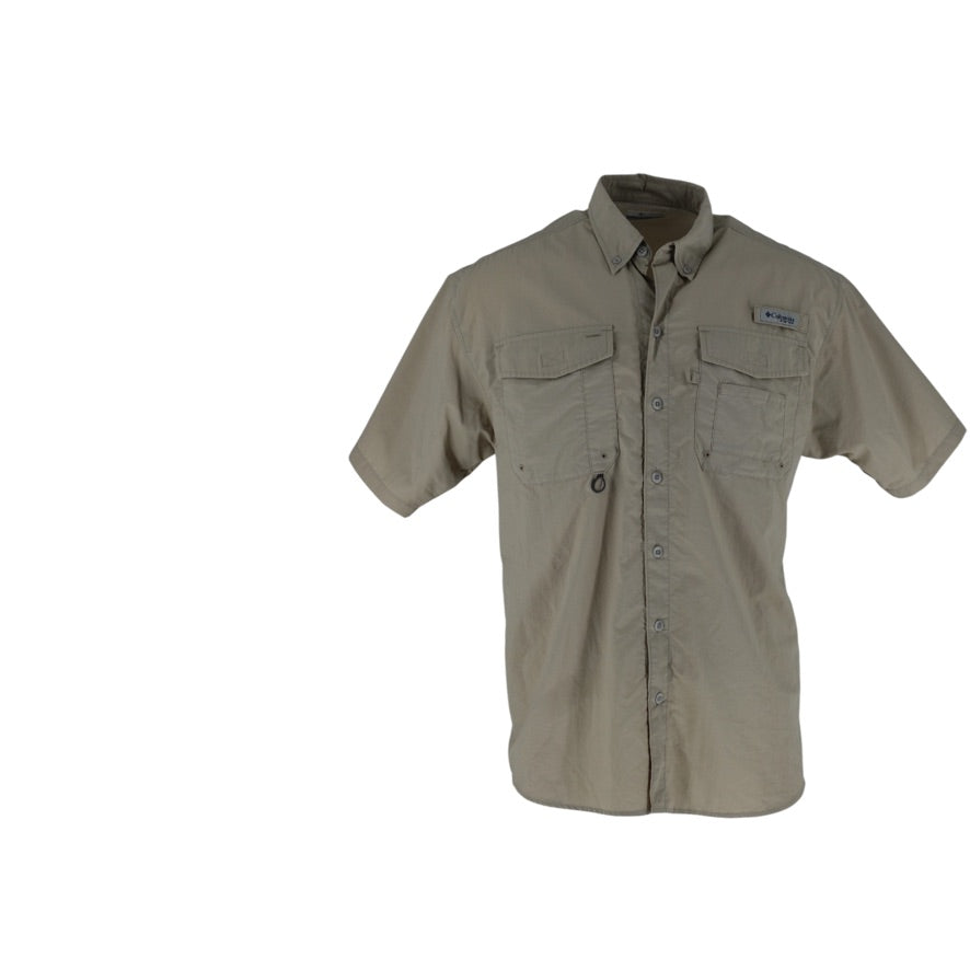 Columbia PFG Shirt Men’s Small Beige Omni-Shade Short Sleeve Fishing Outdoor