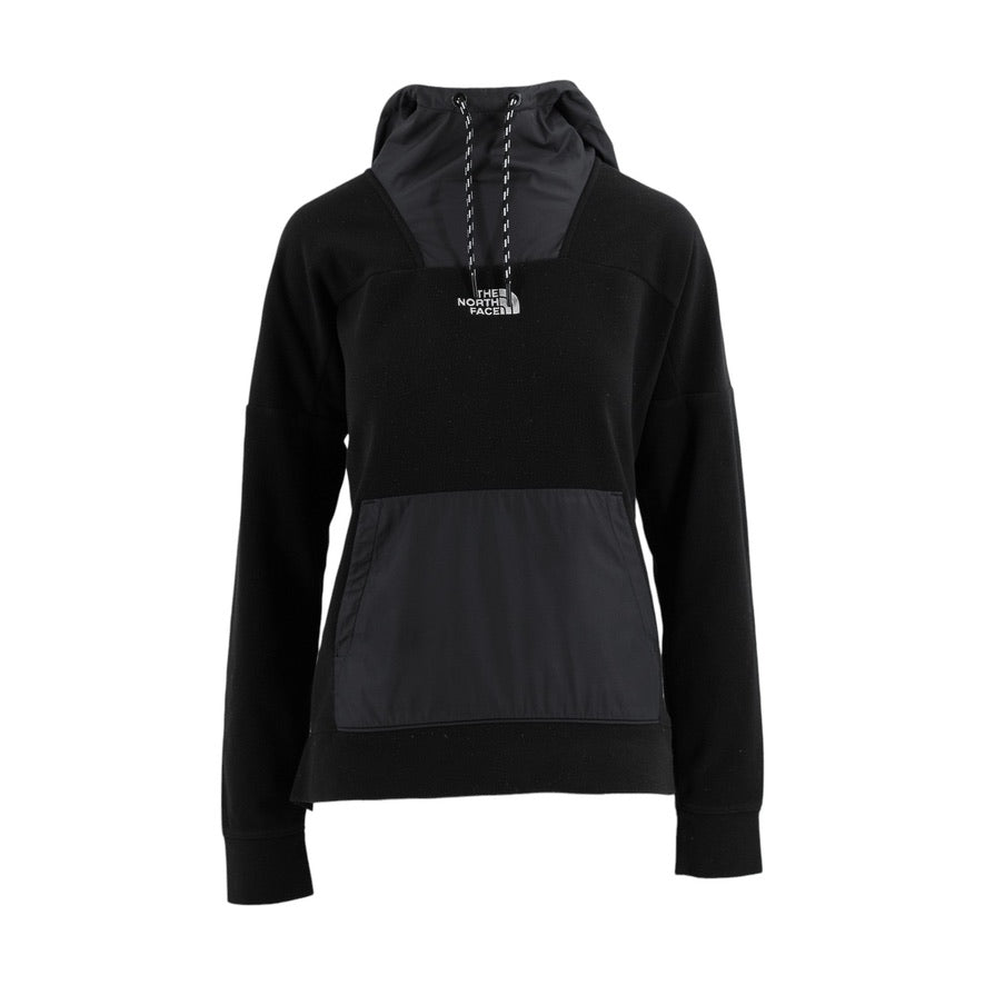 Black hoodie with a brand logo on a white background