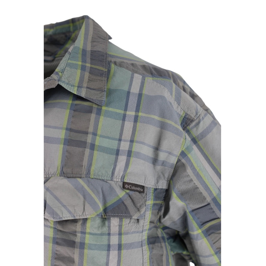Columbia Omni-Shade Shirt Men’s Large Grey Green Check Short Sleeve Outdoor