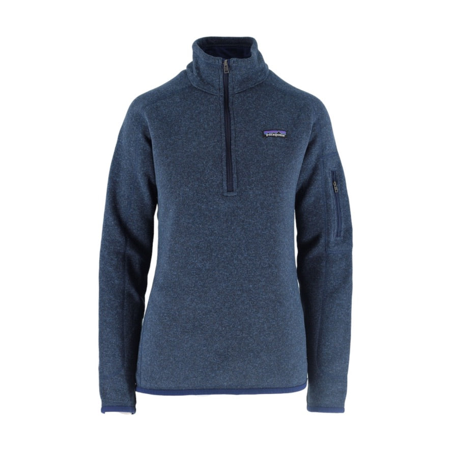 Blue fleece pullover with a brand logo on a white background