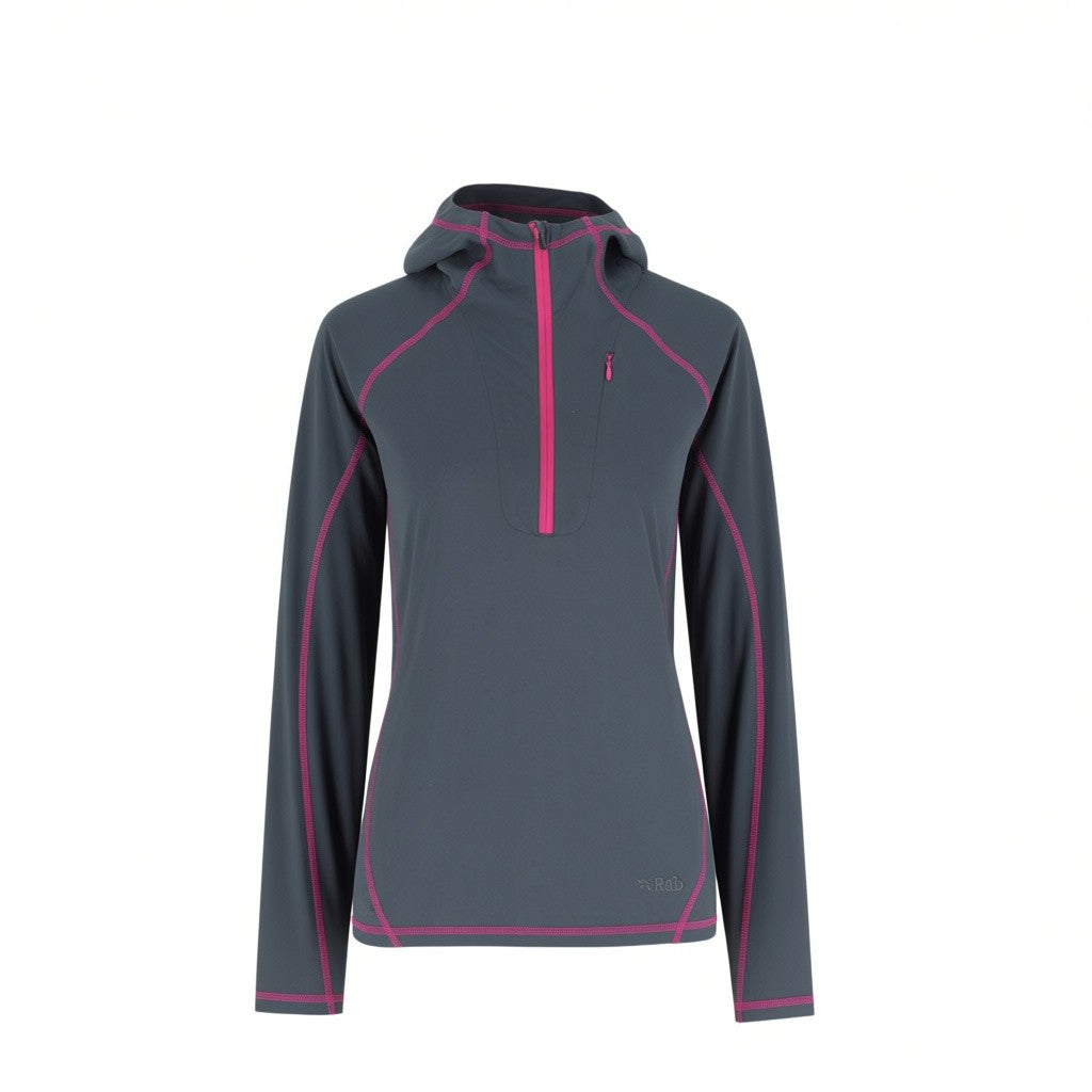Rab Aurora Pull-On Jumper Women’s UK 14 Grey Pink Hooded Half-Zip