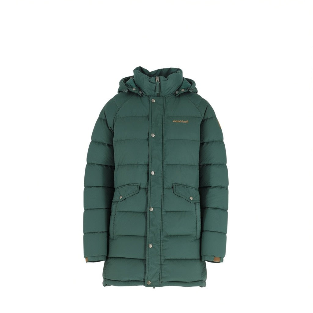 Montbell EX800 Down Coat Women’s Small Green Long Puffer Removable Hood