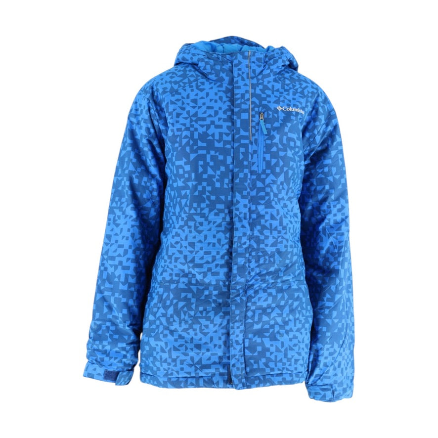 Blue patterned jacket on a white background