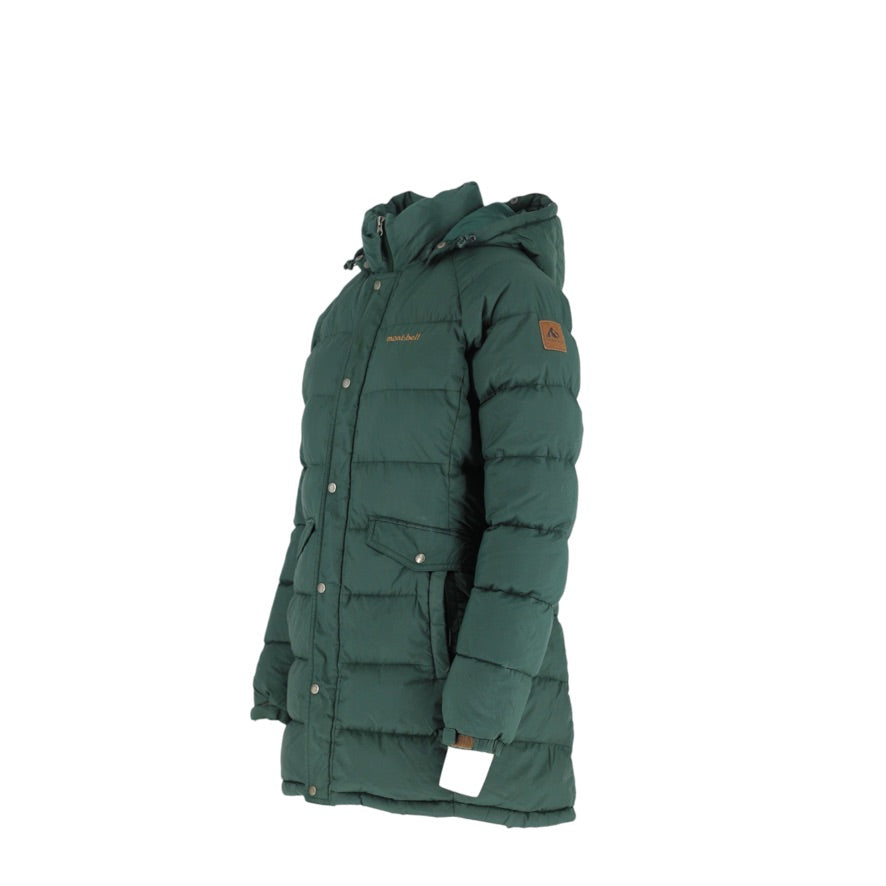 Montbell EX800 Down Coat Women’s Small Green Long Puffer Removable Hood