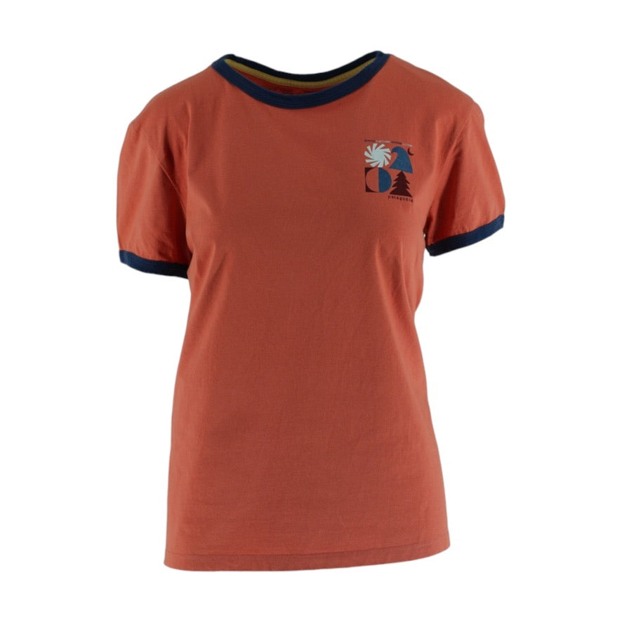 Orange t-shirt with a logo on a white background