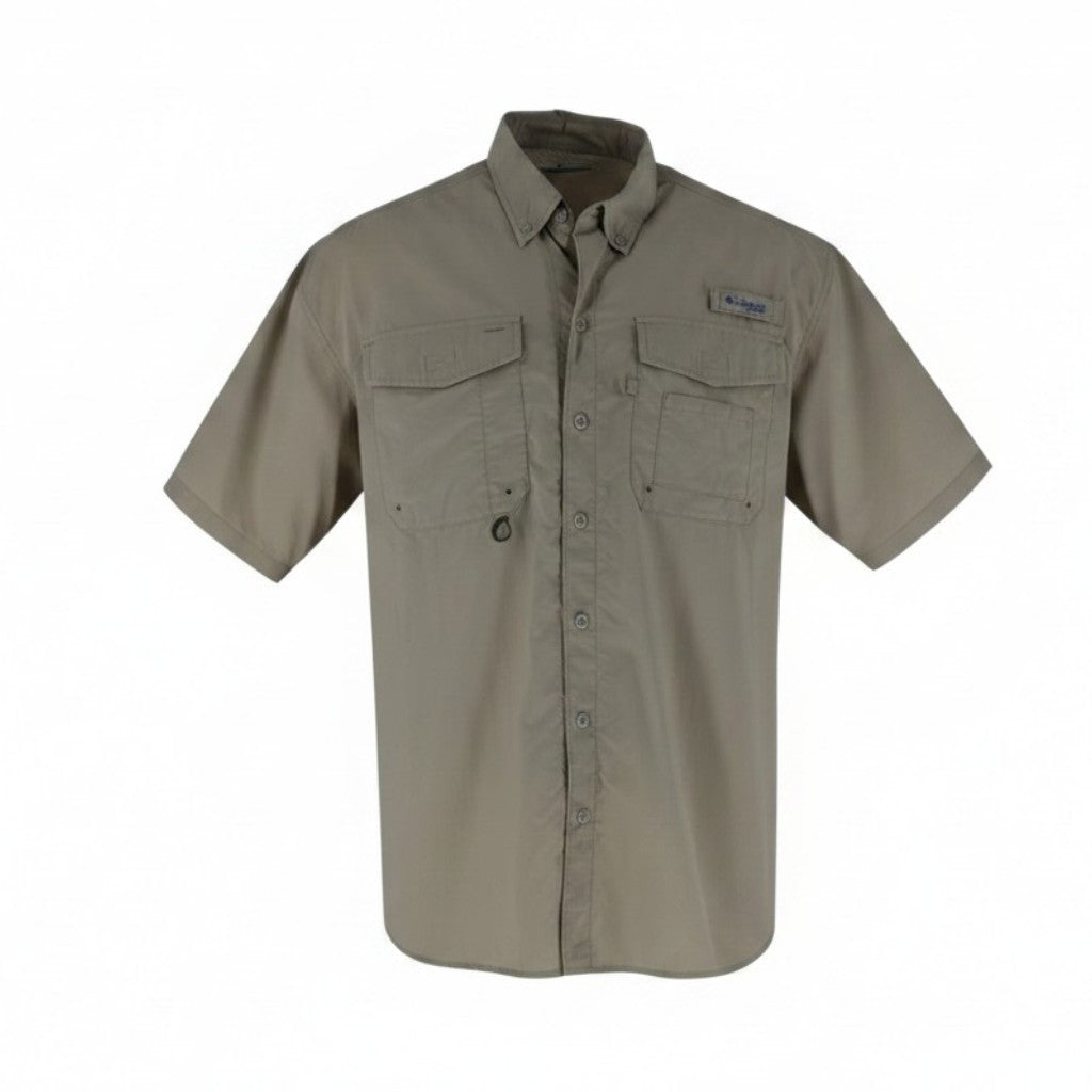 Columbia PFG Shirt Men’s Small Beige Omni-Shade Short Sleeve Fishing Outdoor