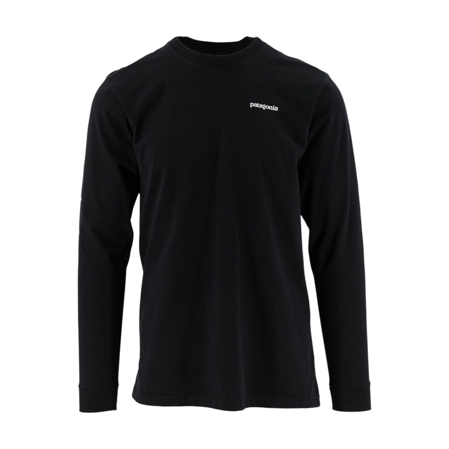 Black long-sleeve shirt with a logo on a white background