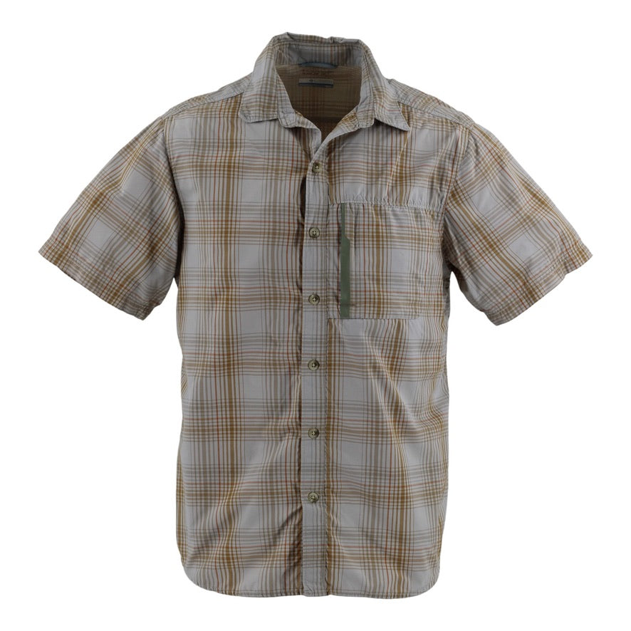 Plaid short-sleeve shirt on a white background