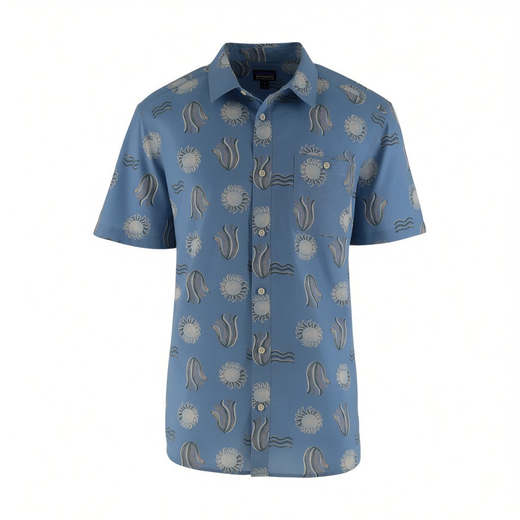 Patagonia Printed Short Sleeve Shirt Men's XL Organic Cotton Blue