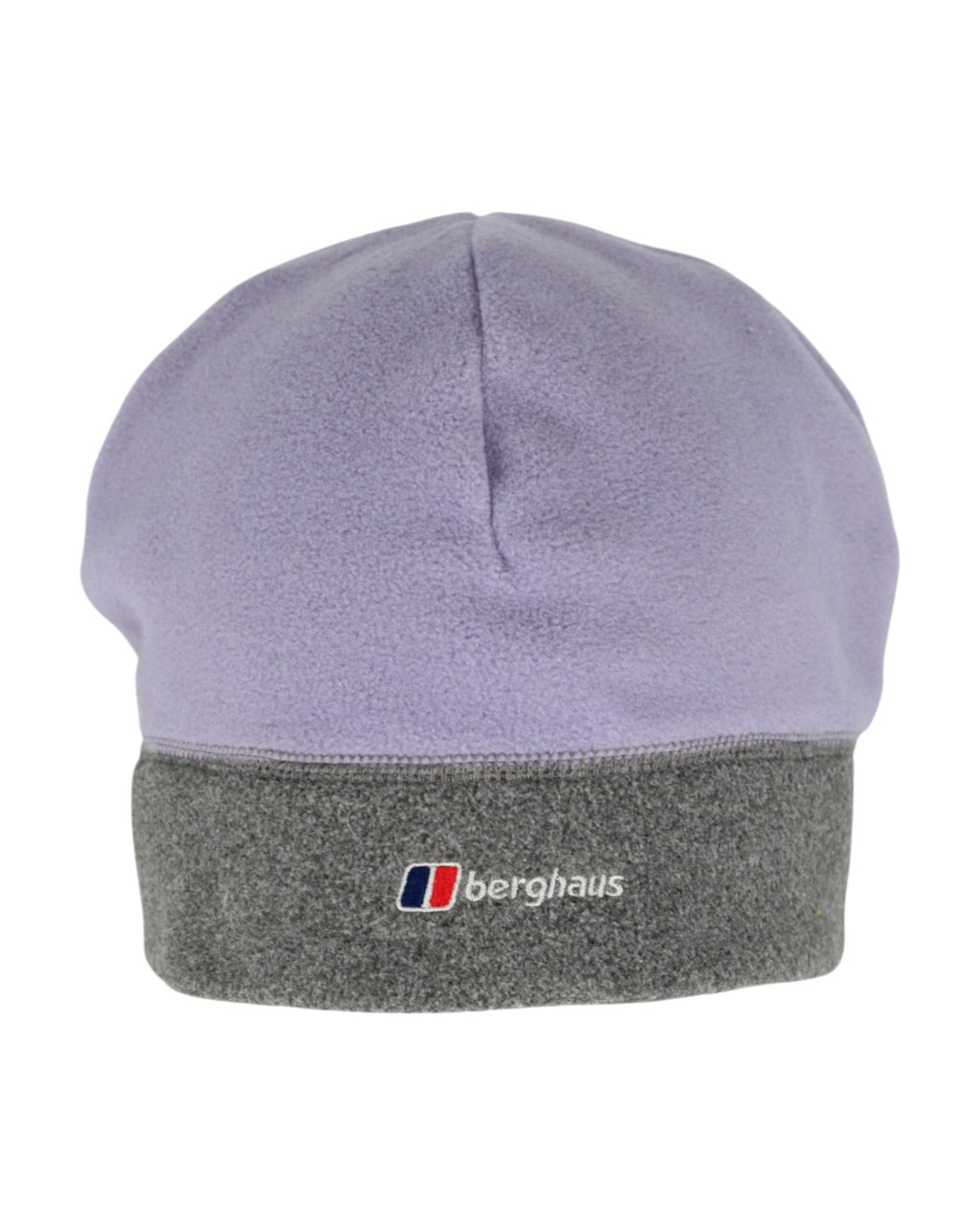 Two-toned beanie with gray bottom section and light purple top on a white background, featuring the Berghaus logo.