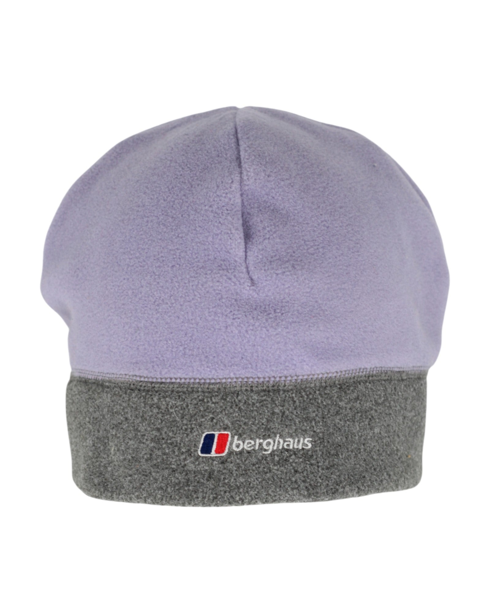 Two-toned beanie with gray bottom section and light purple top on a white background, featuring the Berghaus logo.