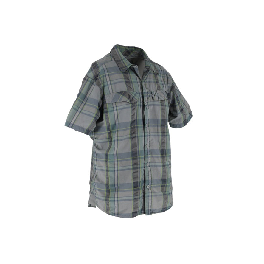 Columbia Omni-Shade Shirt Men’s Large Grey Green Check Short Sleeve Outdoor