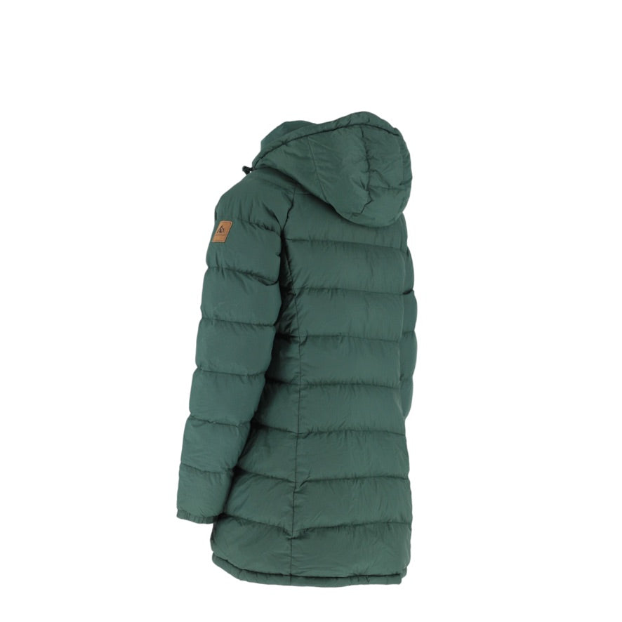 Montbell EX800 Down Coat Women’s Small Green Long Puffer Removable Hood