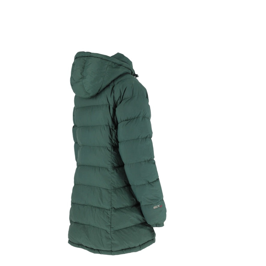 Montbell EX800 Down Coat Women’s Small Green Long Puffer Removable Hood
