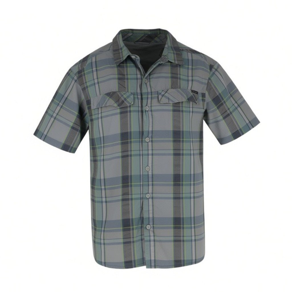 Columbia Omni-Shade Shirt Men’s Large Grey Green Check Short Sleeve Outdoor